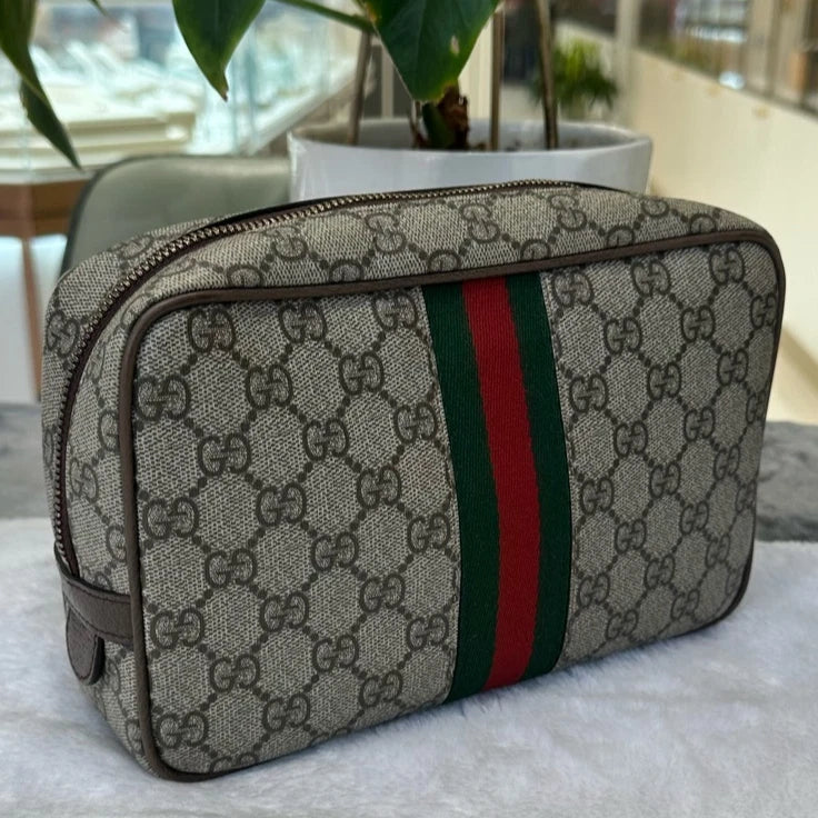 Gucci GG Supreme Canvas Brown Monogram Clutch For Women