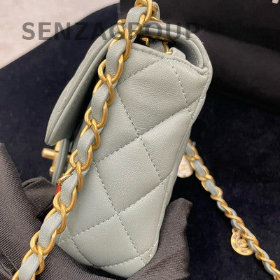 Chanel Quilted Chain Shoulder Bag Grey Gold Women Classic Fashion