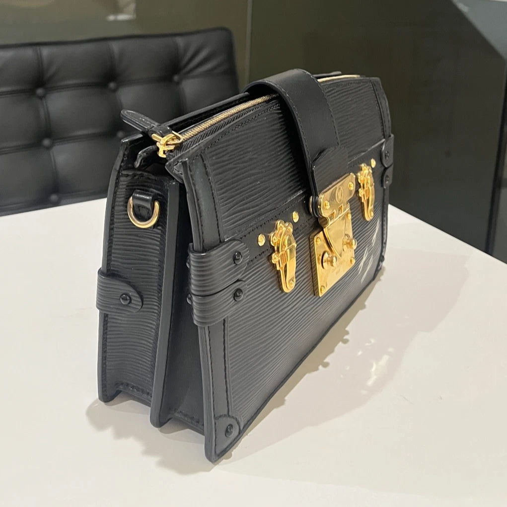 Louis Vuitton Black Leather Soft Trunk Box Crossbody Shoulder Bag