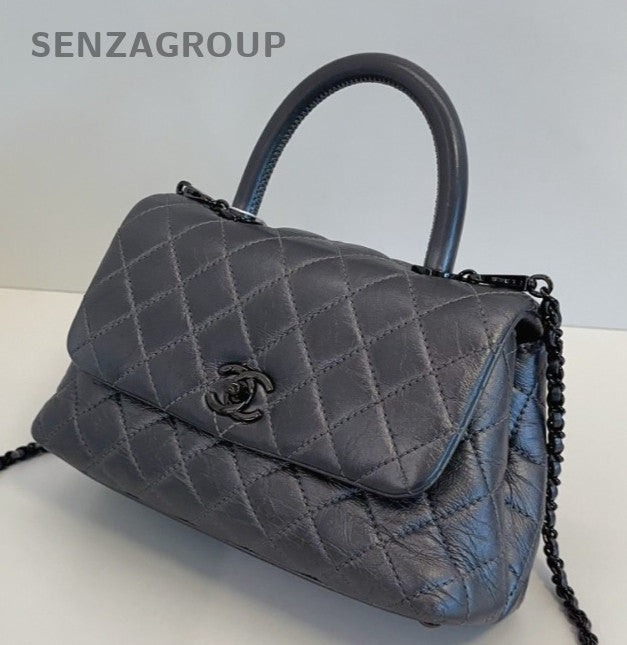 Chanel Coco Handle PM Top Handle Bag Chain Crossbody Gray Black Women
