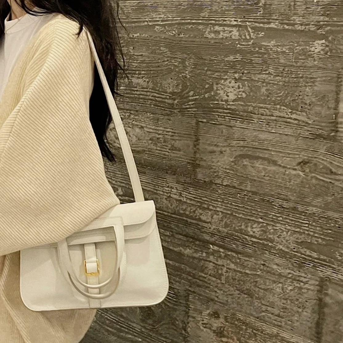 Excellent Condition Hermes Halzan 2Way White Handbag Crossbody Silver Hardware