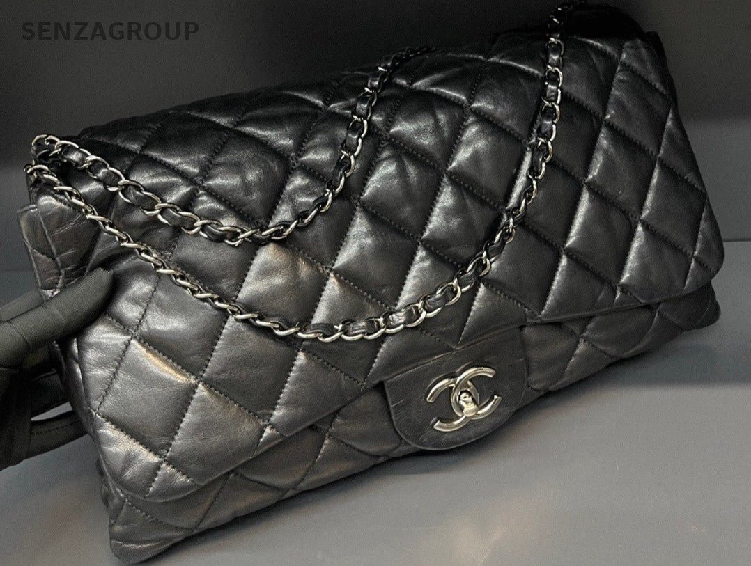 Chanel Classic Flap Chain Shoulder Bag Crossbody Black Silver Women Designer