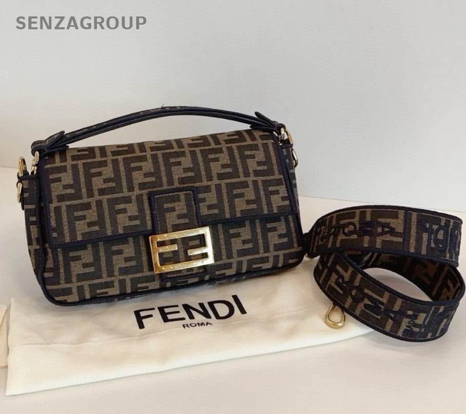 Fendi Baguette MM Top Handle Bag Crossbody Brown Gold Women Classic Designer