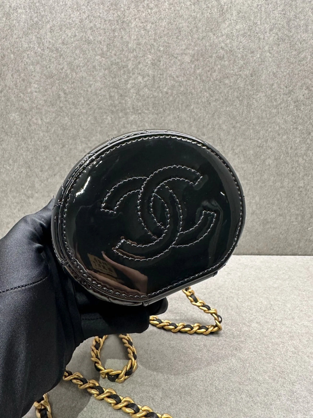 Chanel Black Patent Leather Mini Bucket Cosmetic Bag For Women