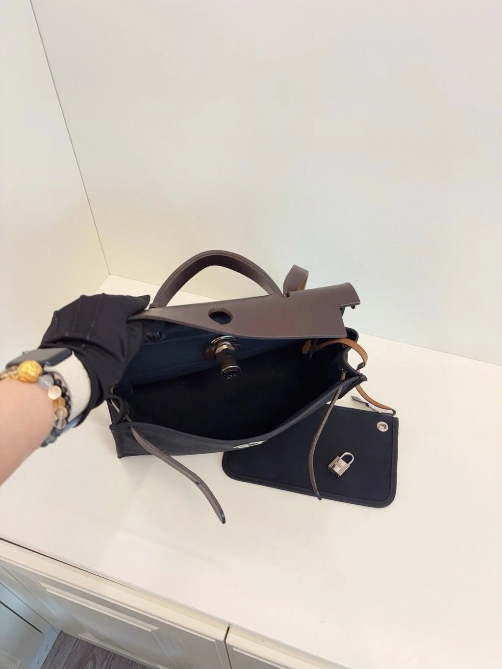 Hermes Herbag 31 Crossbody Bag Black Brown Silver Hardware