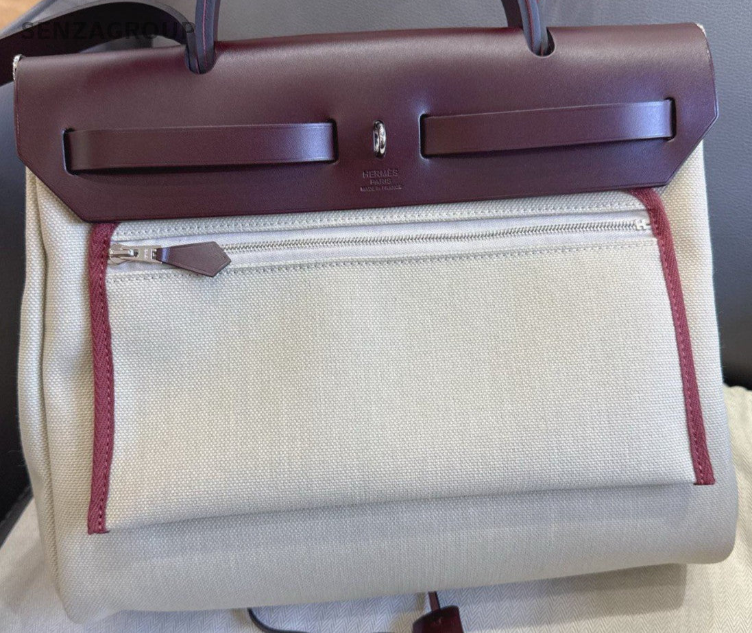 Hermes Herbag31 Top Handle Bag White Red Used Women Classic Designer
