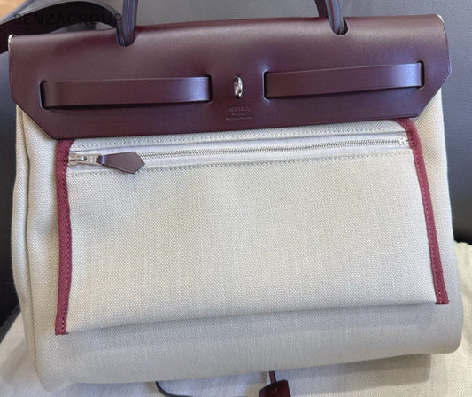Hermes Herbag31 Top Handle Bag White Red Used Women Classic Designer