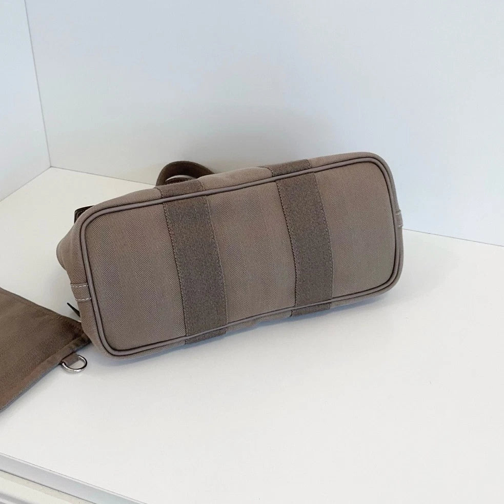 Authentic Hermes Valparaiso Canvas Top Handle Bag Grey