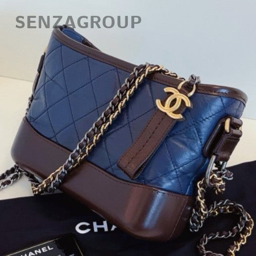 Chanel Gabrielle PM Chain Blue Brown Gold Shoulder Bag Crossbody Women Classic