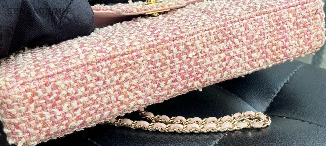 Chanel Classic Flap Chain Shoulder Bag Pink Gold Women Vintage Designer