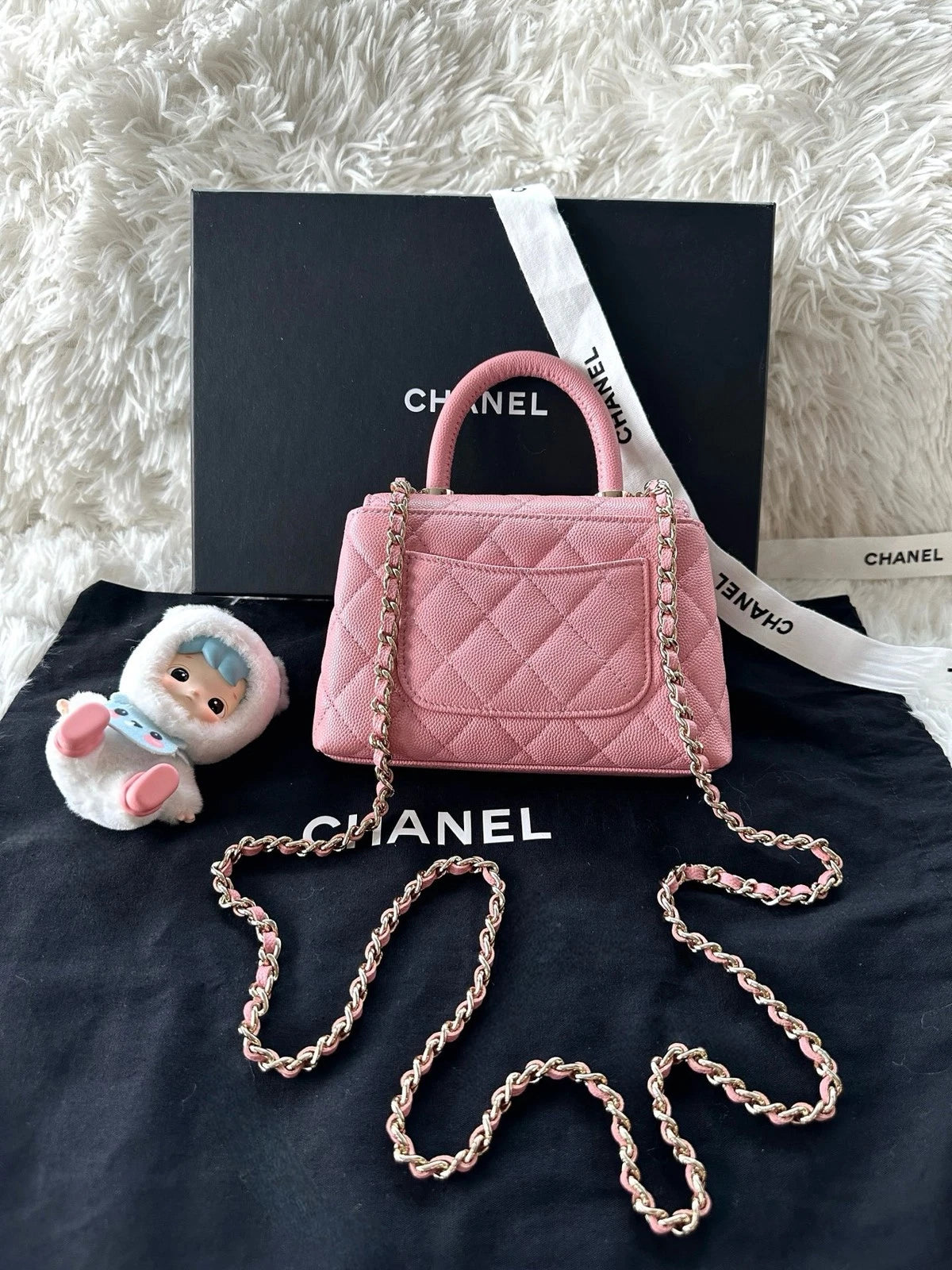 Authentic CHANEL Pink Coco Handle Nano Top Handle Bag For Women