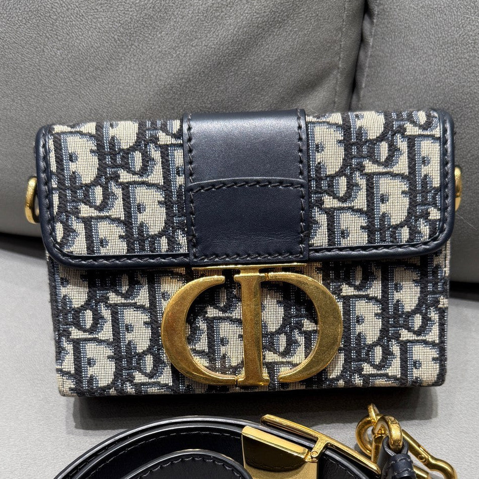 Dior Mini Box Montaigne Oblique Shoulder Crossbody Bag Black Gold