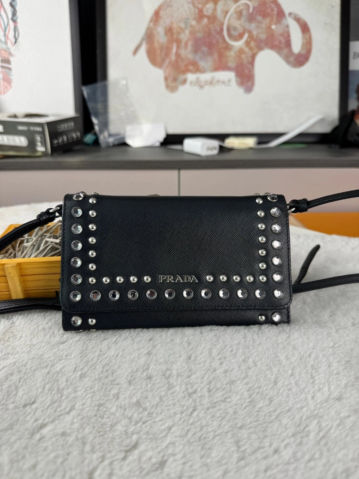 Prada Rivet Gem WOC Chain Crossbody Bag For Women