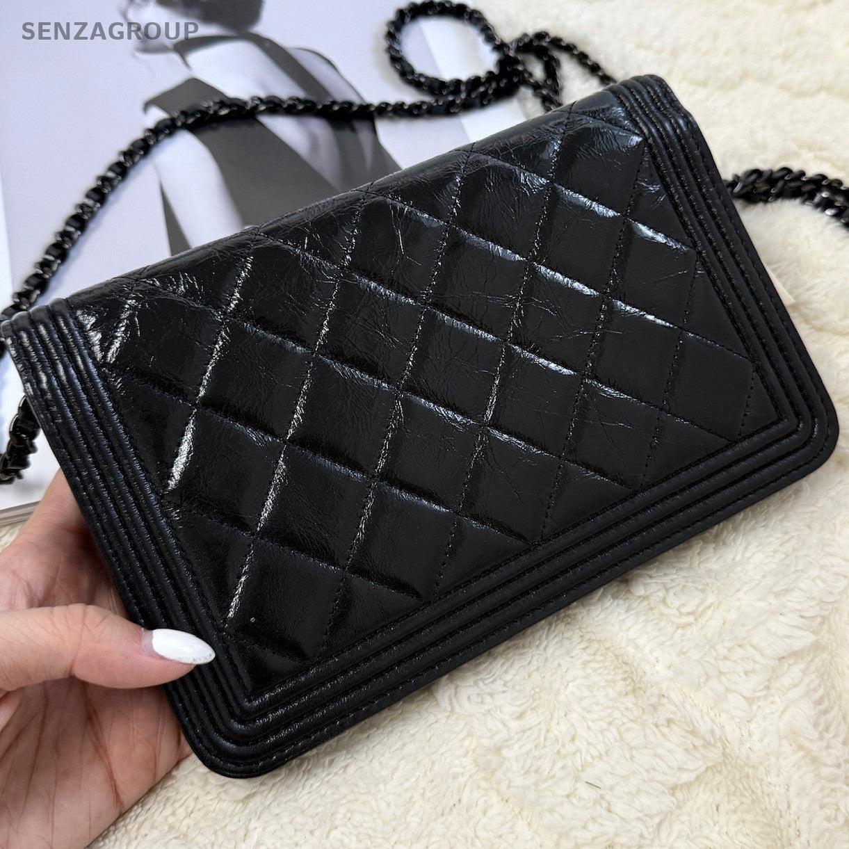 Chanel Le Boy WOC Black Silver Chain Shoulder Crossbody Bag Women Classic