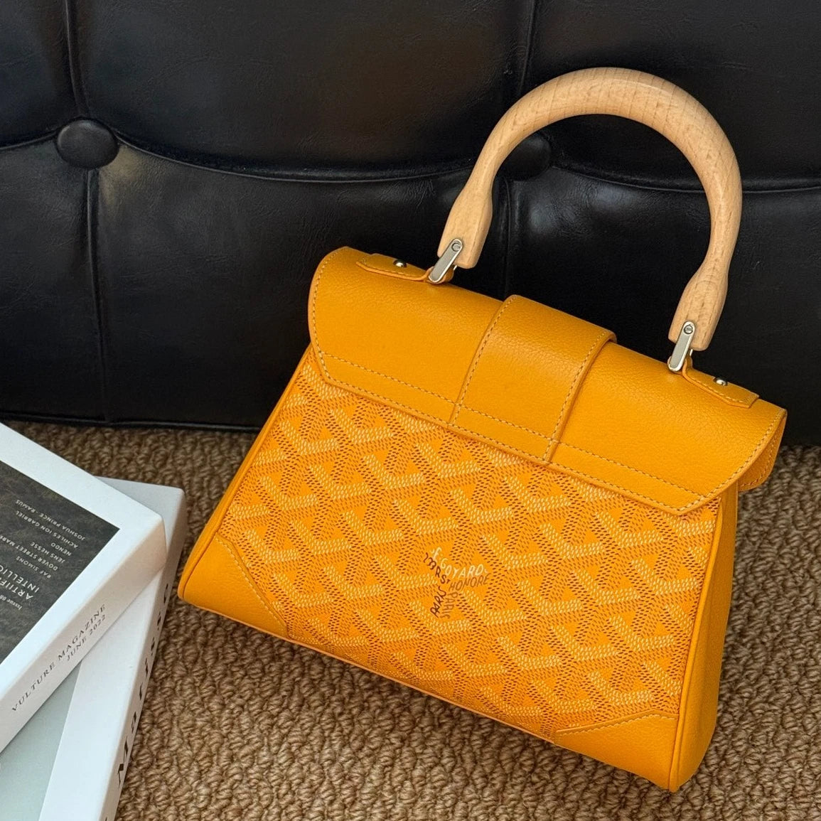 Goyard Saigon Mini Souple Yellow Top Handle Bag For Women