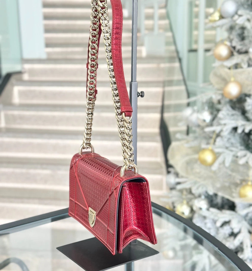 Christian Dior Diorama PM Chain Calfskin Shoulder Bag Crossbody Bag Red Women S