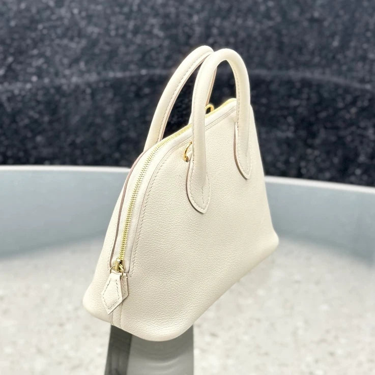 HERMES Bolide Evercolor Top Handle Crossbody Bag White Women Classic S