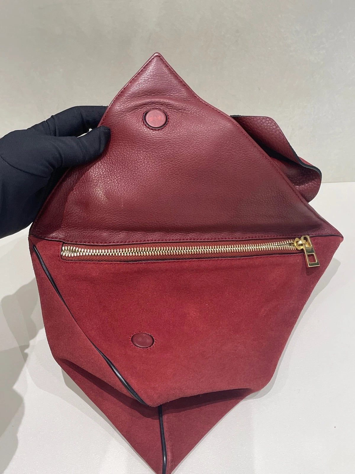 Loewe Leather Red Brown Bow Triangle Clutch For Women