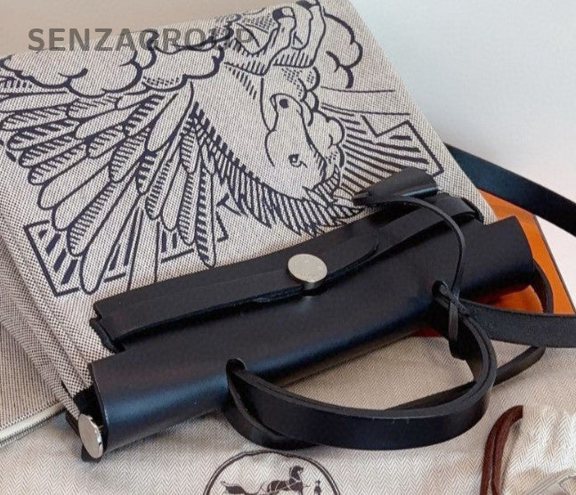 Hermes Herbag31 Top Handle Bag Crossbody Black Gray Silver Used Women Classic