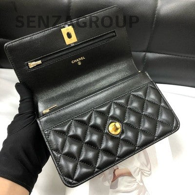 Chanel Black Gold Lambskin WOC Chain Shoulder Crossbody Bag Classic Women