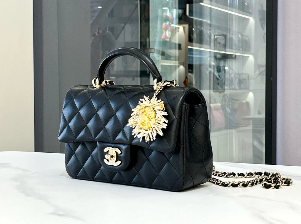 CHANEL CF Big Mini Top Handle Bag Black Lambskin For Women