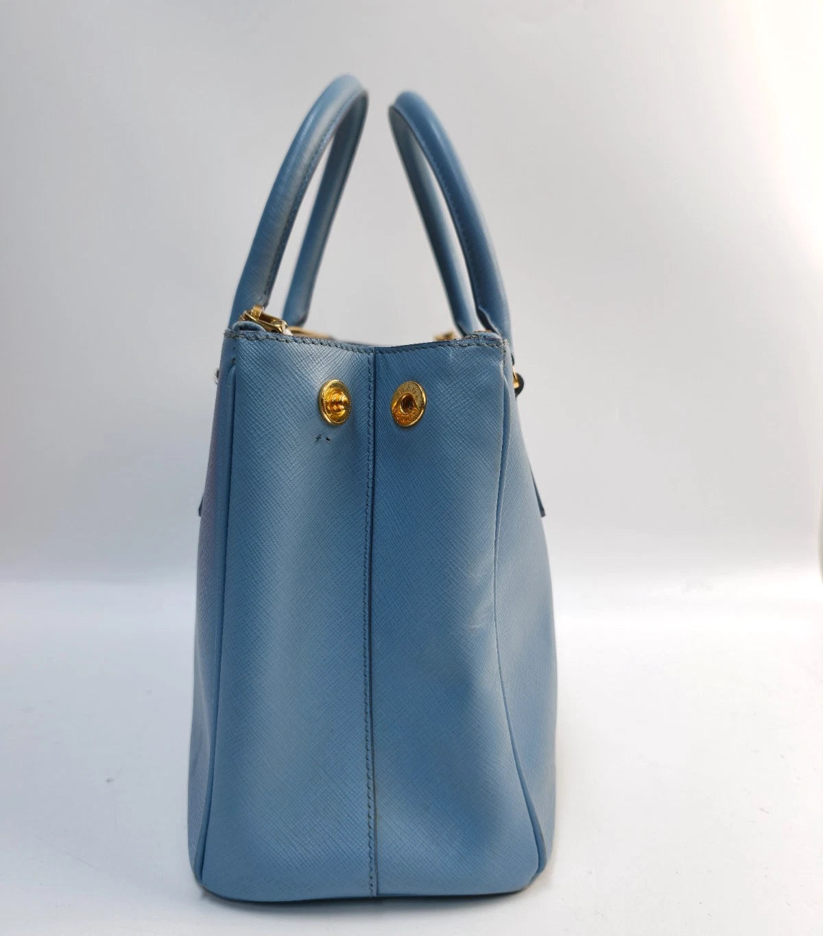 Prada Galleria 2Way Top Handle Bag Crossbody Blue Gold Used Women Classic
