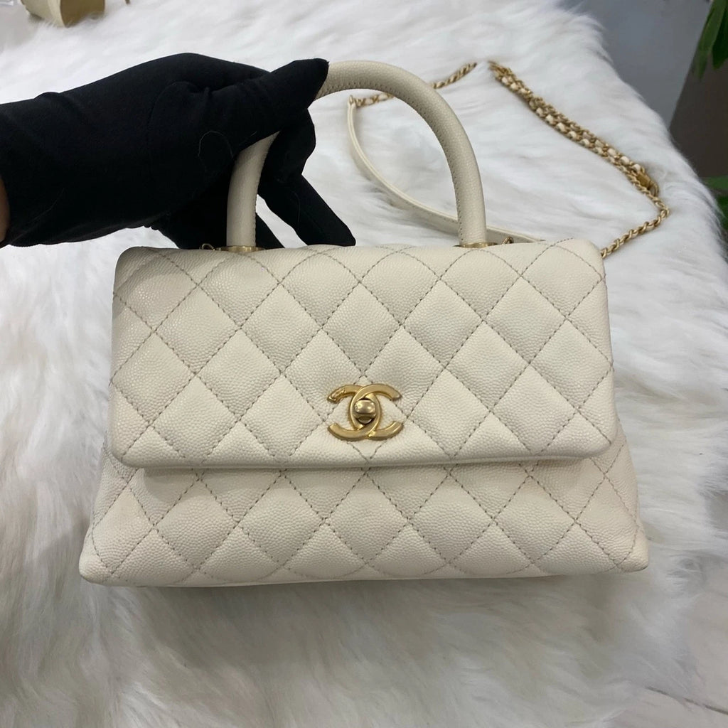 Chanel Coco Handle Small Calfskin Bag - Gold/Silver Chain Shoulder Tote