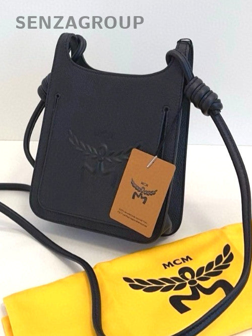 MCM Himmel letter All Leather Hobo Crossbody bag Black Brand NEW
