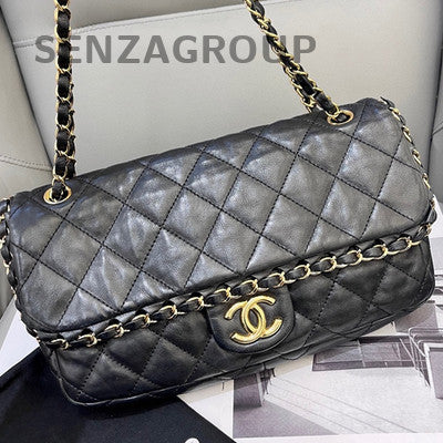 Chanel Classic Flap Black Caviar Gold Chain Shoulder Bag Quilted