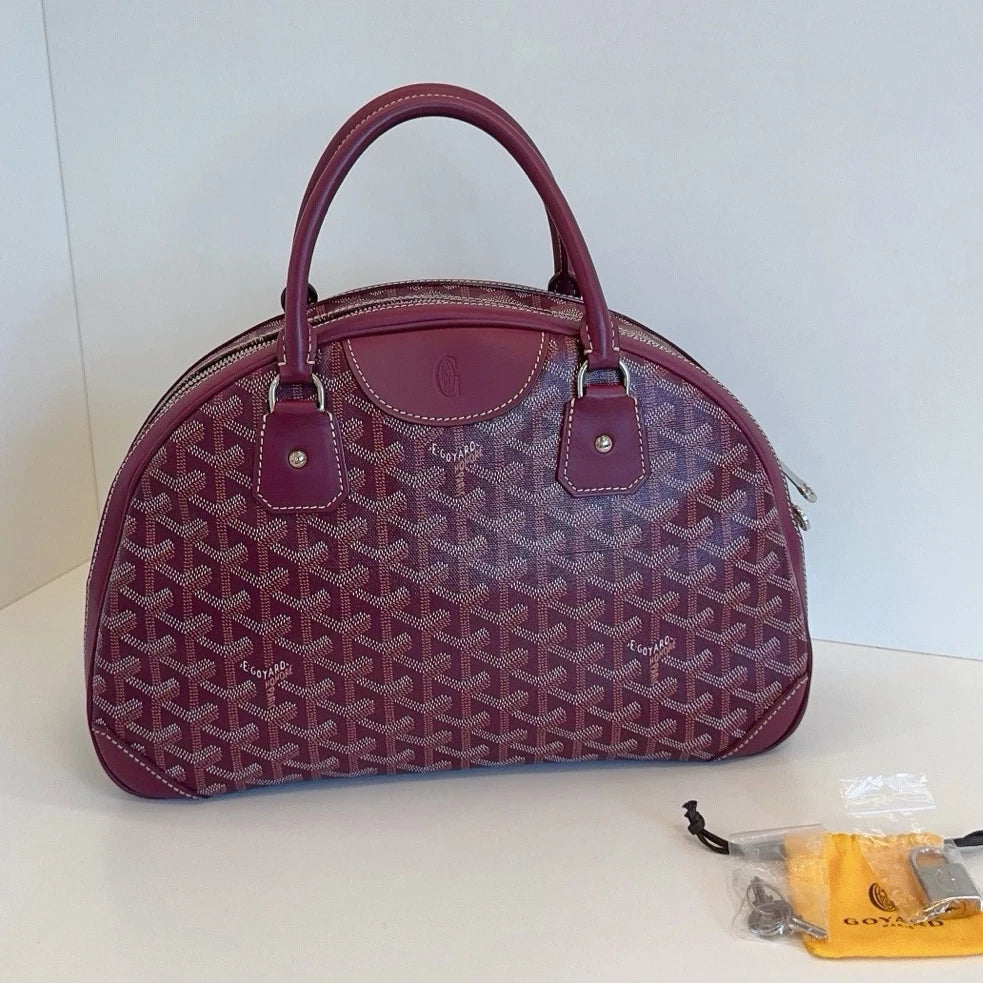 Excellent Goyard Bowling Bag Monogram Top Handle Bag Red Silver Hardware Women