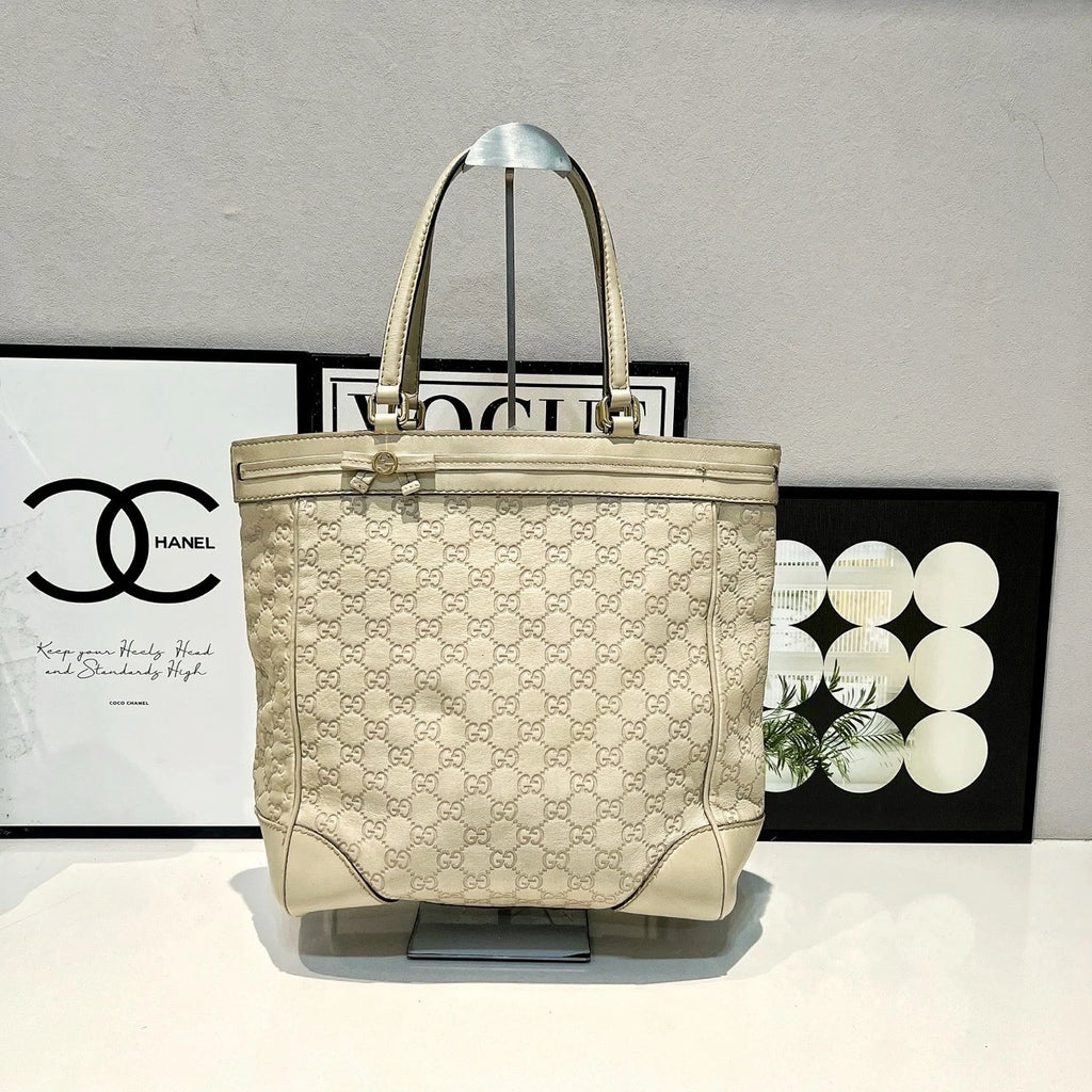 Gucci White Printed Leather Tote Shoulder Handbag for Women