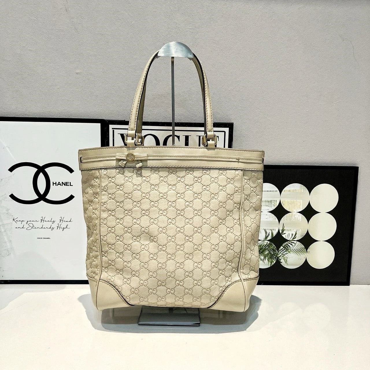 Gucci White Printed Leather Tote Shoulder Handbag for Women
