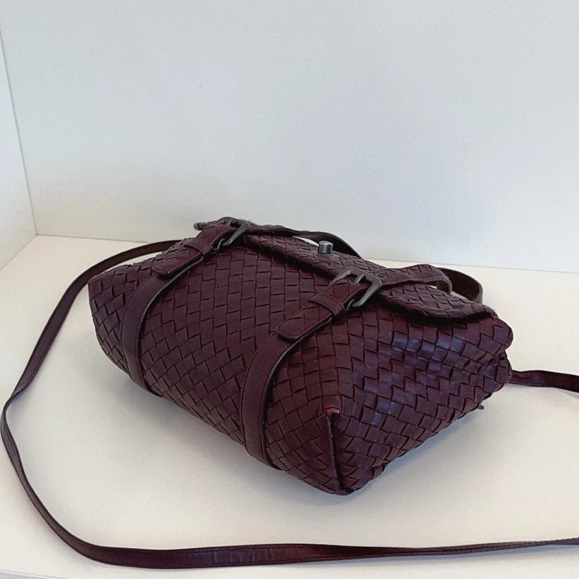 Bottega Veneta Satchel Intrecciato Backpack Top Handle Crossbody Red Women