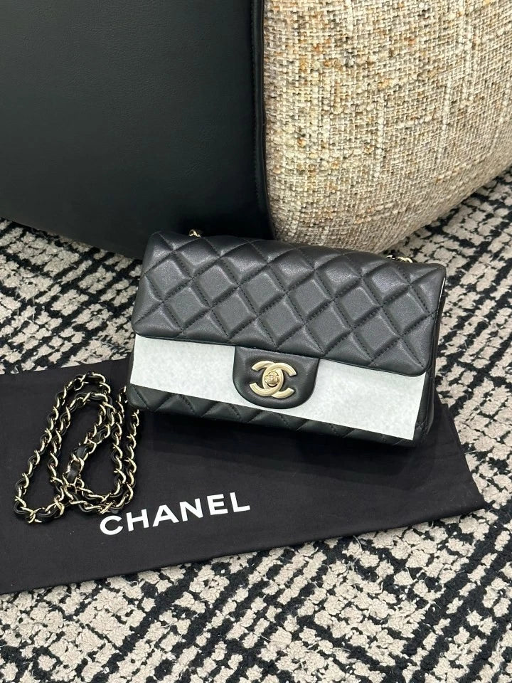 CHANEL Black Gold Classic Flap Mini Crossbody Bag For Women