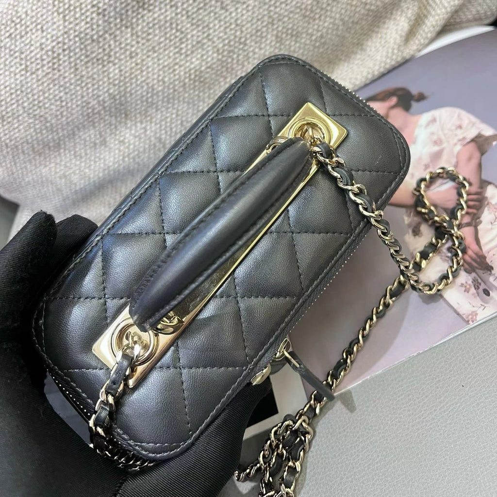 Chanel Trendy CC Lambskin Chain Top Handle Crossbody Gray Gold Women Classic