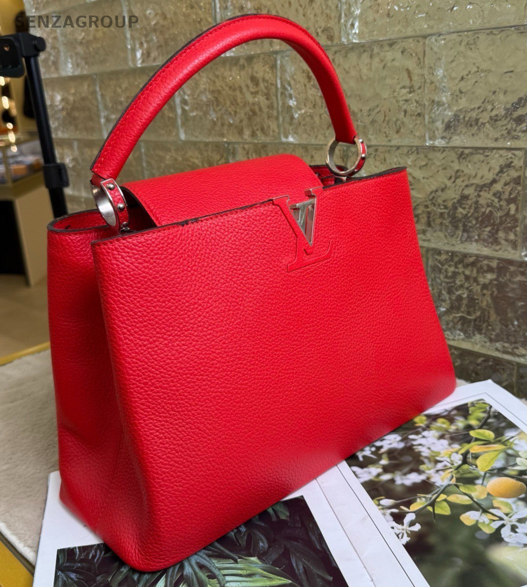 Louis Vuitton Capucines GM Top Handle Bag Red Silver Used Women Classic Fashion