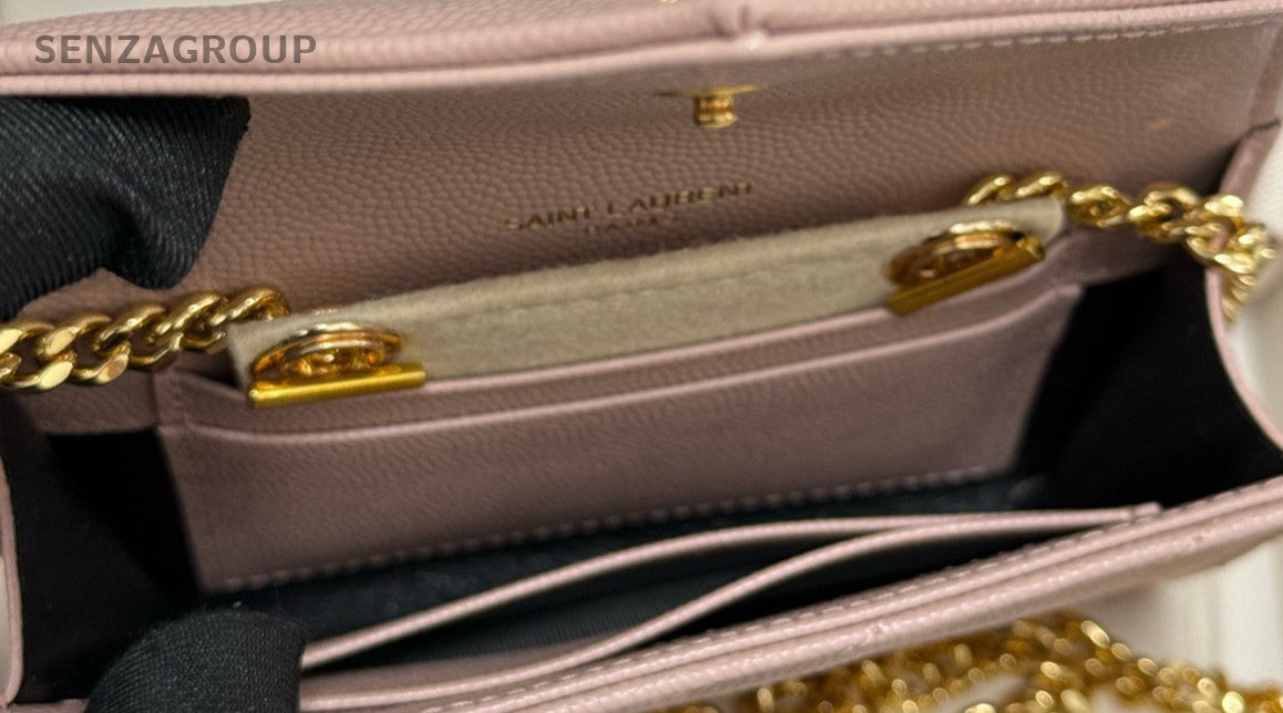 Saint Laurent Calfskin Chain Shoulder Bag Crossbody Pink Gold Used Women Classic