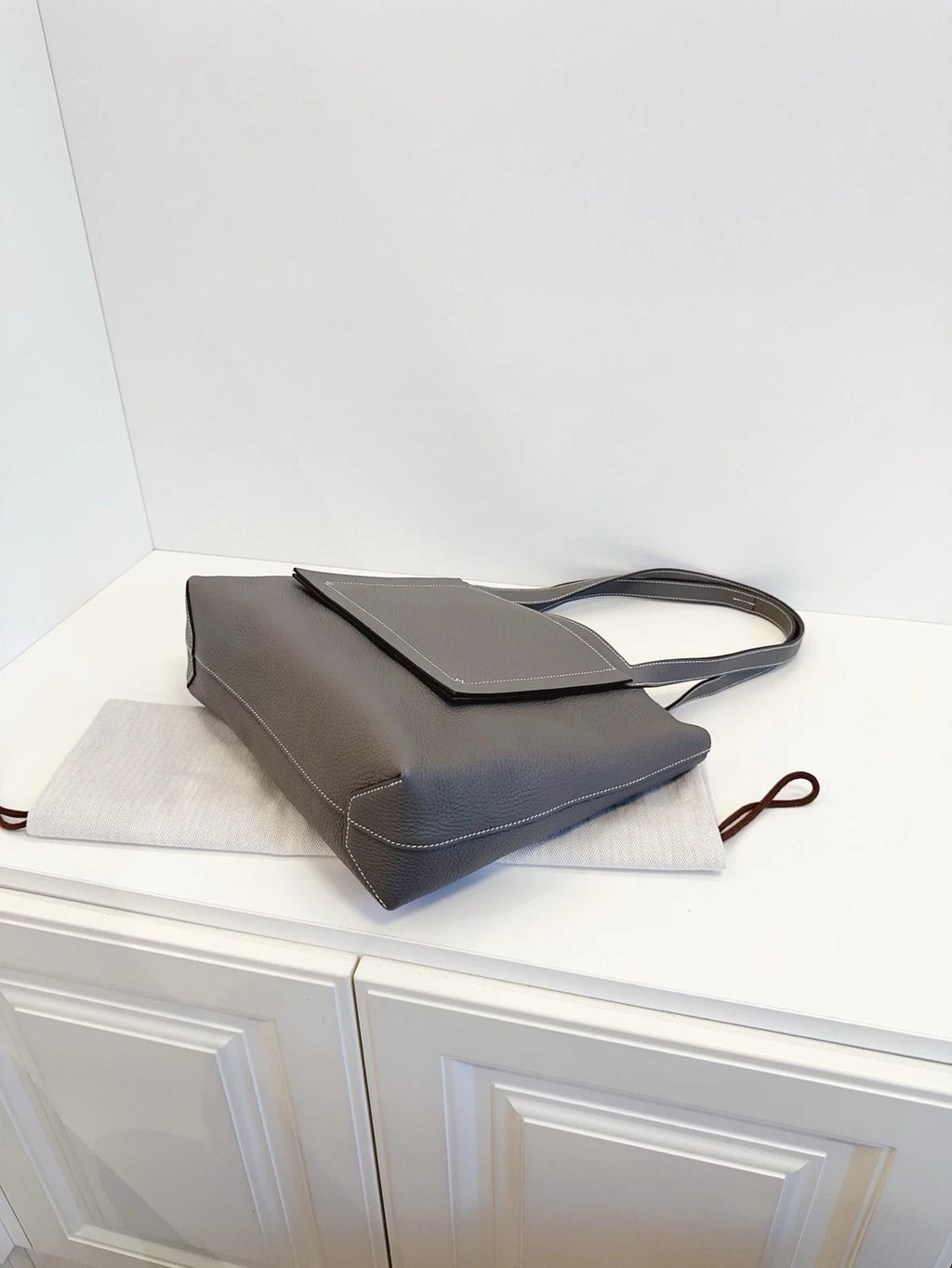 Authentic Excellent Hermes Cabasellier31 Calfskin Tote Top Handle Bag Grey