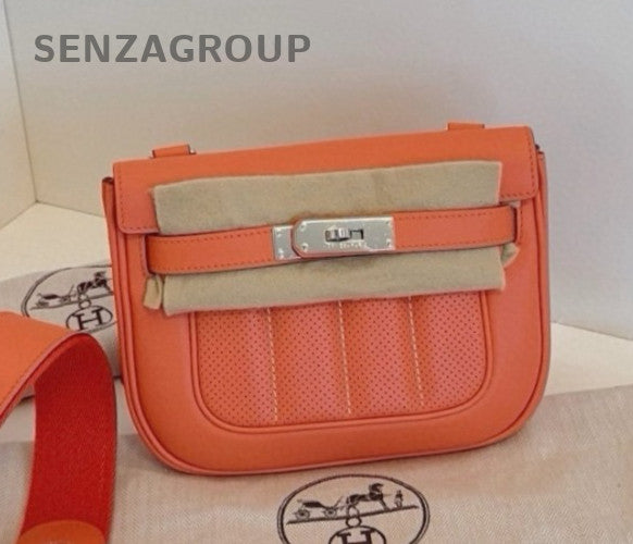 Hermes Berline Mini Ec Leather Vintage Shoulder Bag Orange Women Designer