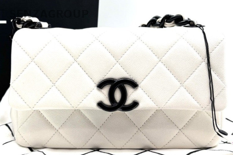 Chanel 21C Mini Calfskin Diamond Chain Shoulder Bag Crossbody White Black Women