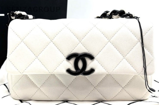 Chanel 21C Mini Calfskin Diamond Chain Shoulder Bag Crossbody White Black Women