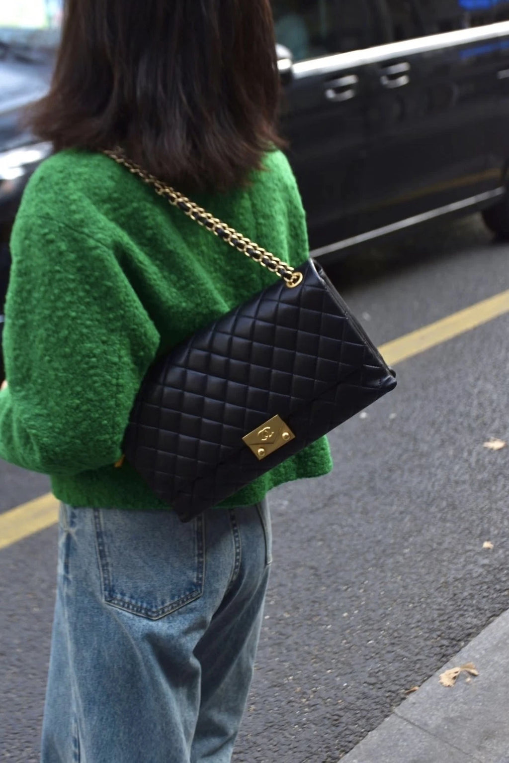 CHANEL Black Gold Lamskin Accordion Shoulder Crossbody Bag For Women