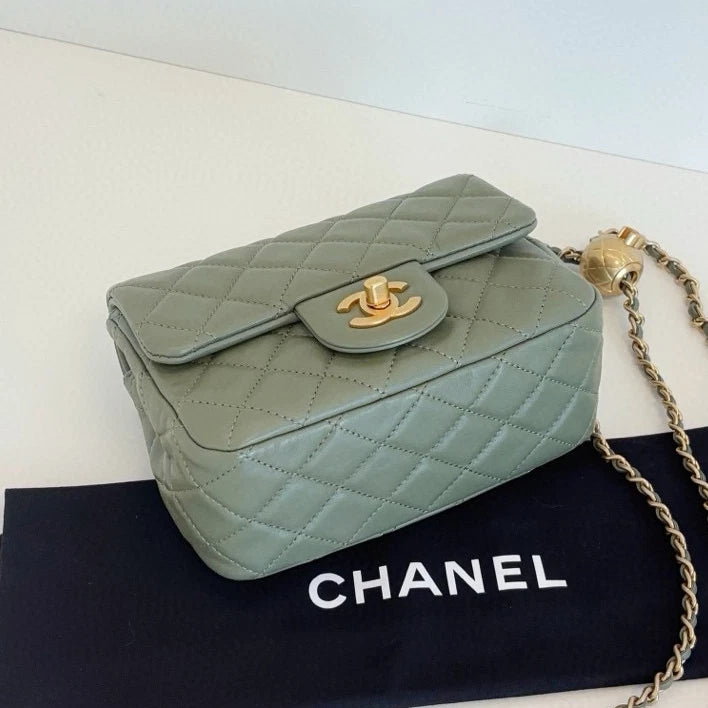 Chanel Classic Flap Chain Shoulder Crossbody Diamond Green Gold Women Fashion