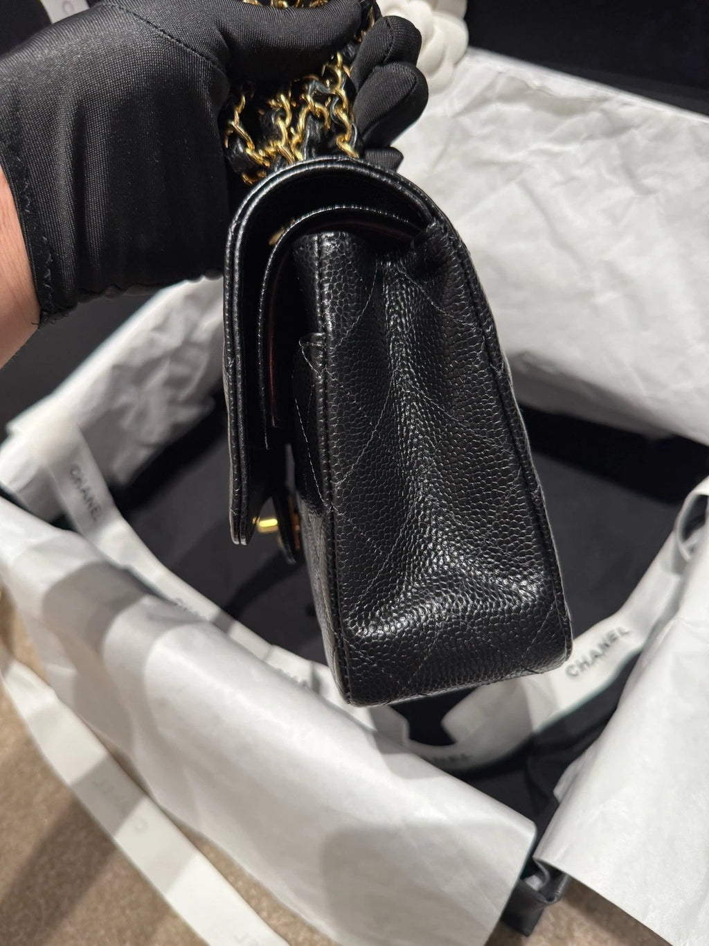 New Chanel Lamskin Black Gold Medium Shoulder Bag For Women