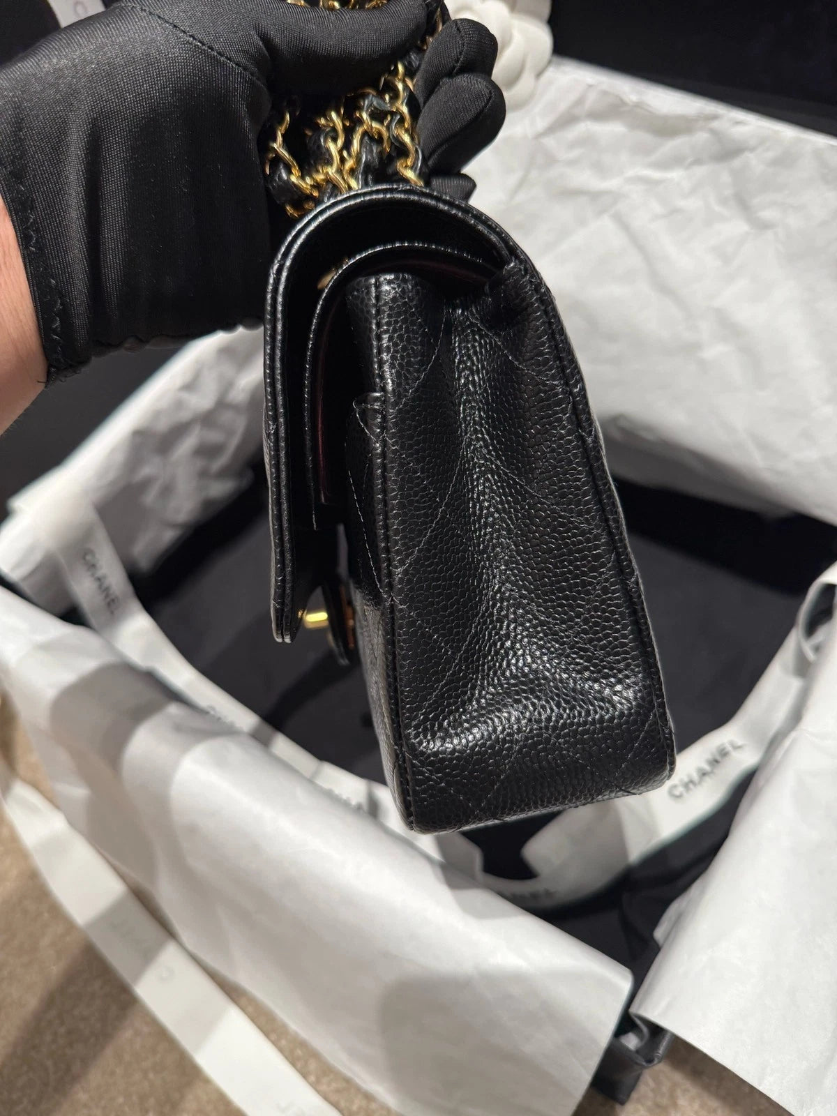 New Chanel Lamskin Black Gold Medium Shoulder Bag For Women