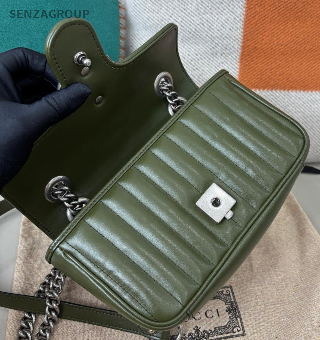 Gucci Marmont22 Chain Shoulder Bag Green Silver Used Women Classic Fashion