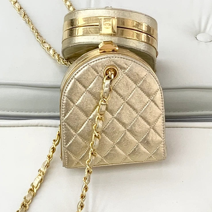 Chanel Vintage Chain Calfskin Shoulder Crossbody Bag Gold Women S