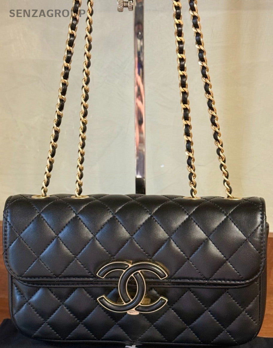 Chanel Egypt Series Classic Flap Chain Shoulder Bag Black Gold Used Women