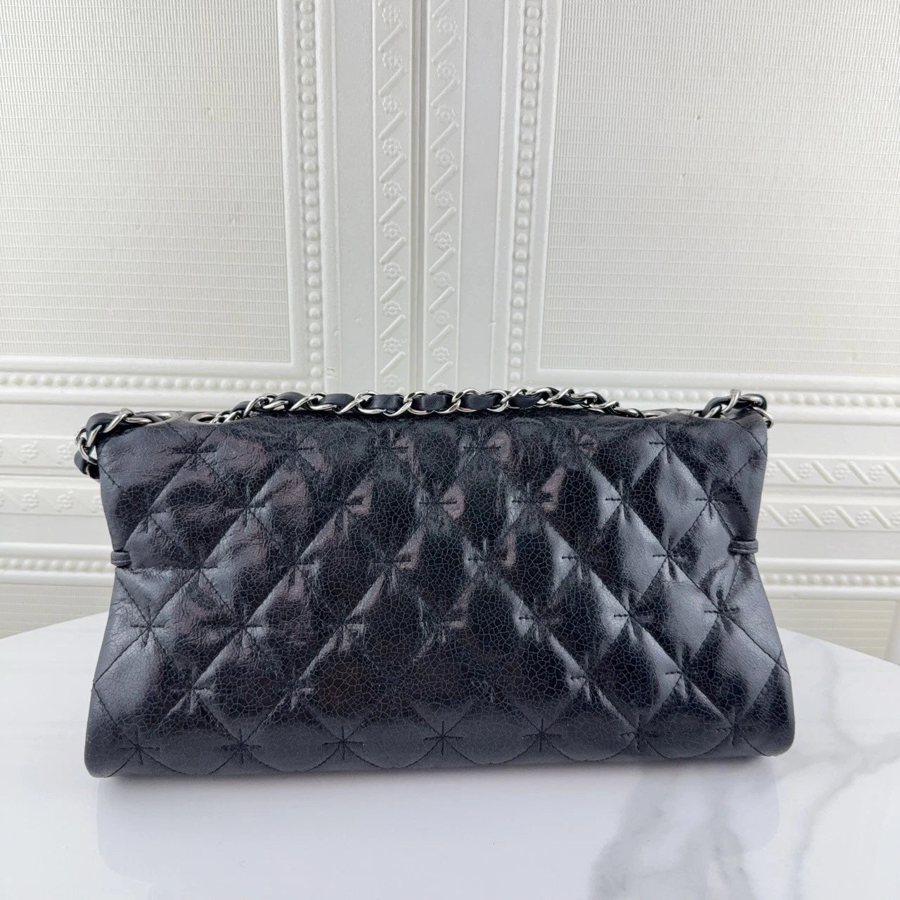 CHANEL 2.55 Baguette Shoulder Bag Black Silver Hardware For Women