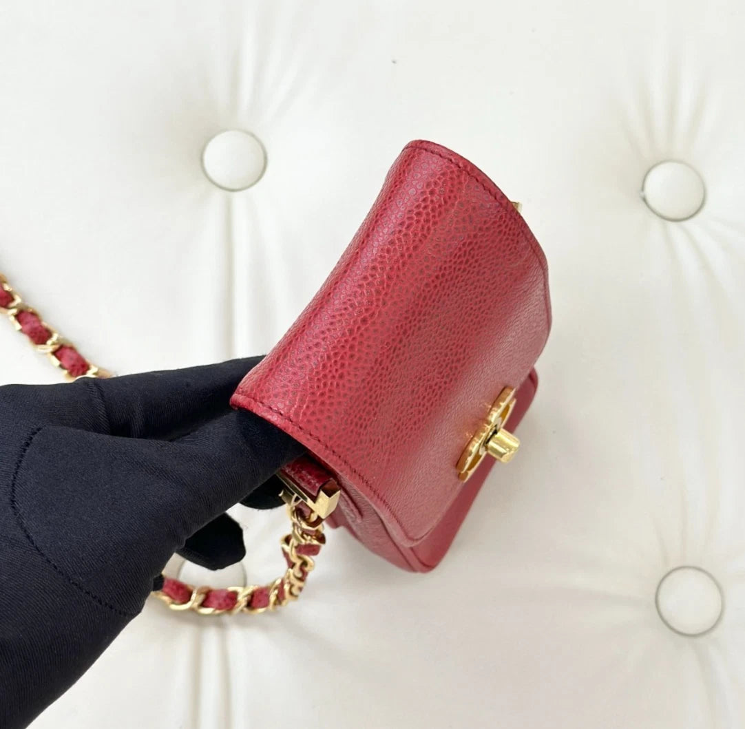 Chanel Vintage Calfskin Phone Bag Red Turn Lock Shoulder Bag Crossbody S